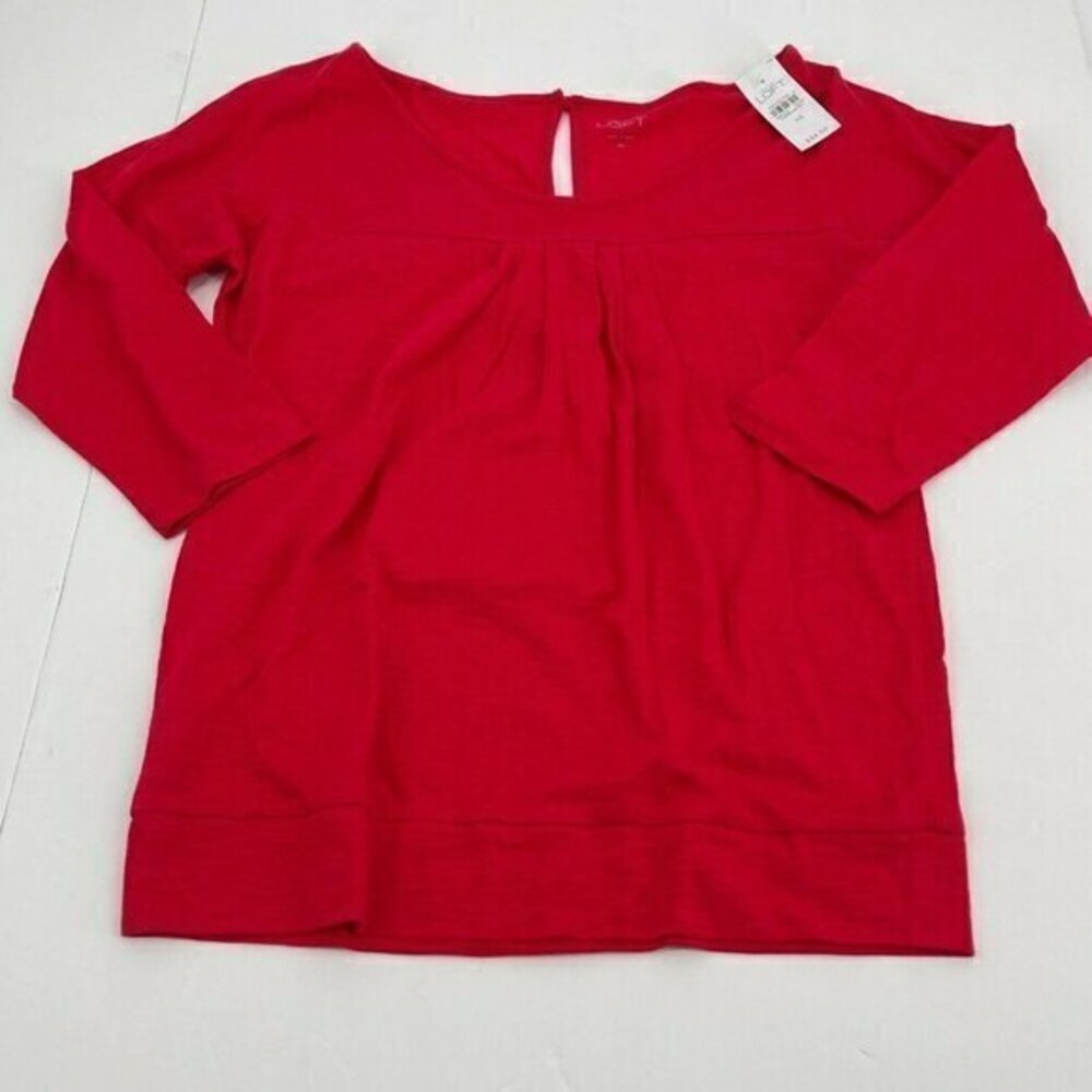 LOFT Top XS Womens Red 3/4 Sleeves Casual Knit Button Back Cotton Preppy New